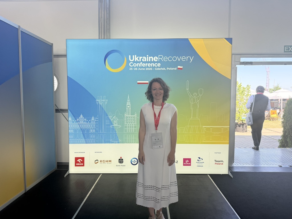 Ukraine Recovery Conference official backdrop, Gdańsk, June 2026.